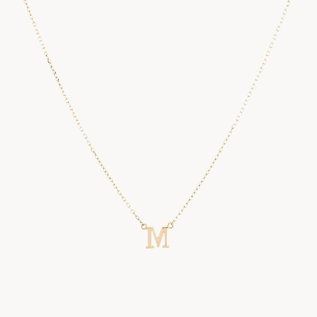 14K Solid Gold Baby Initial Necklace