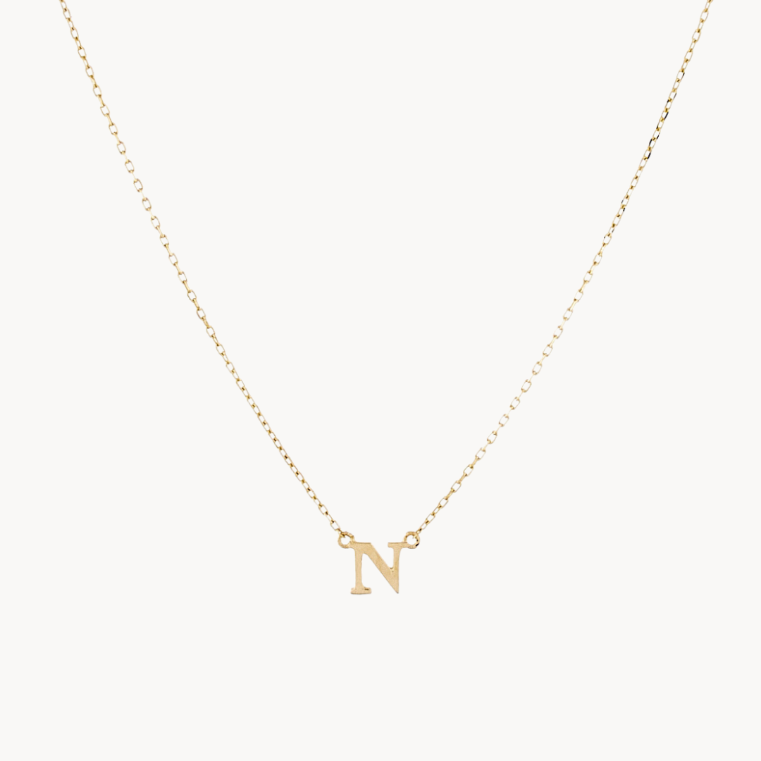 14K Solid Gold Baby Initial Necklace