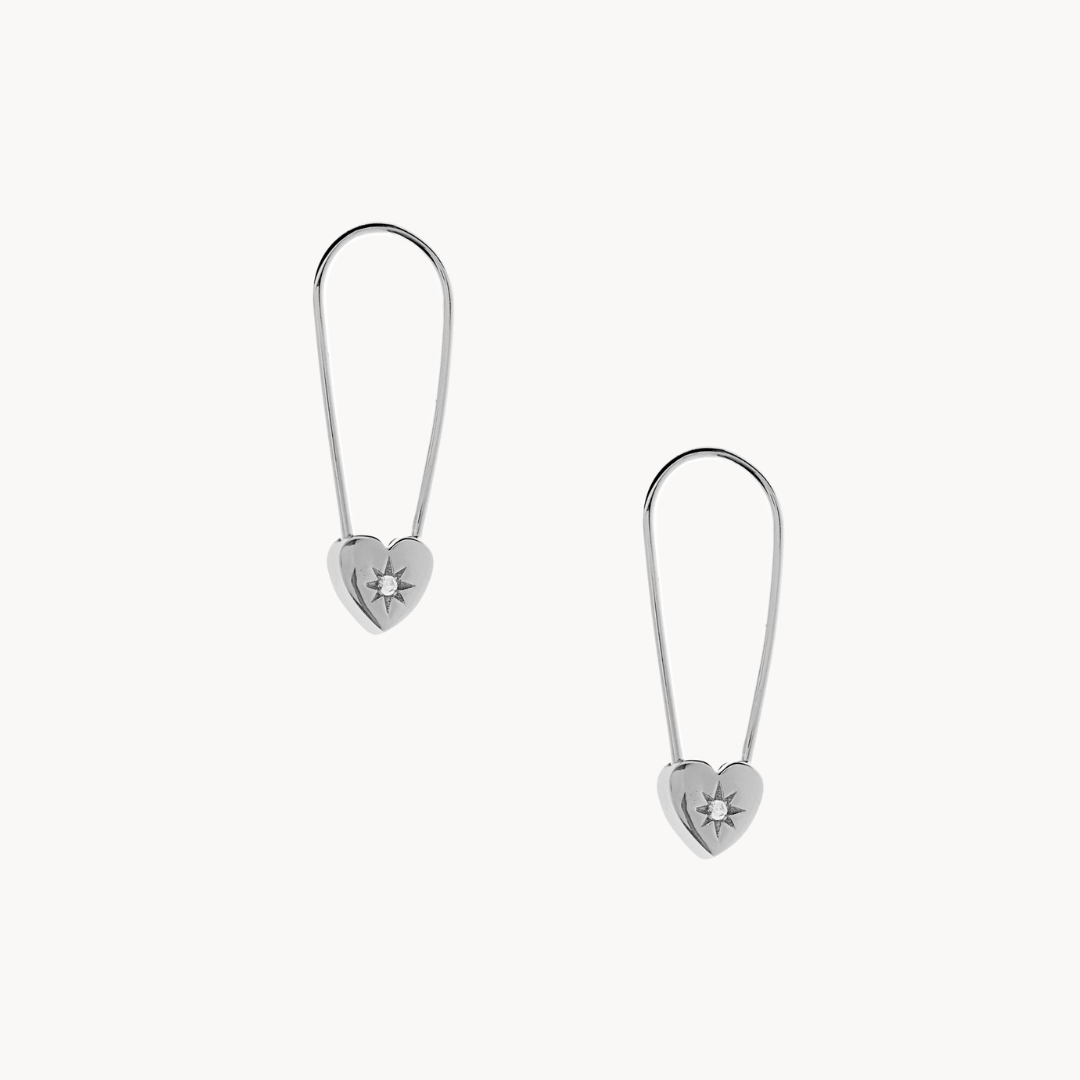 Heart Pin Silver Earrings