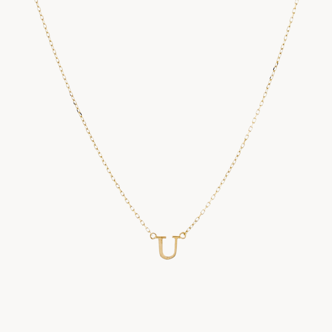 14K Solid Gold Baby Initial Necklace