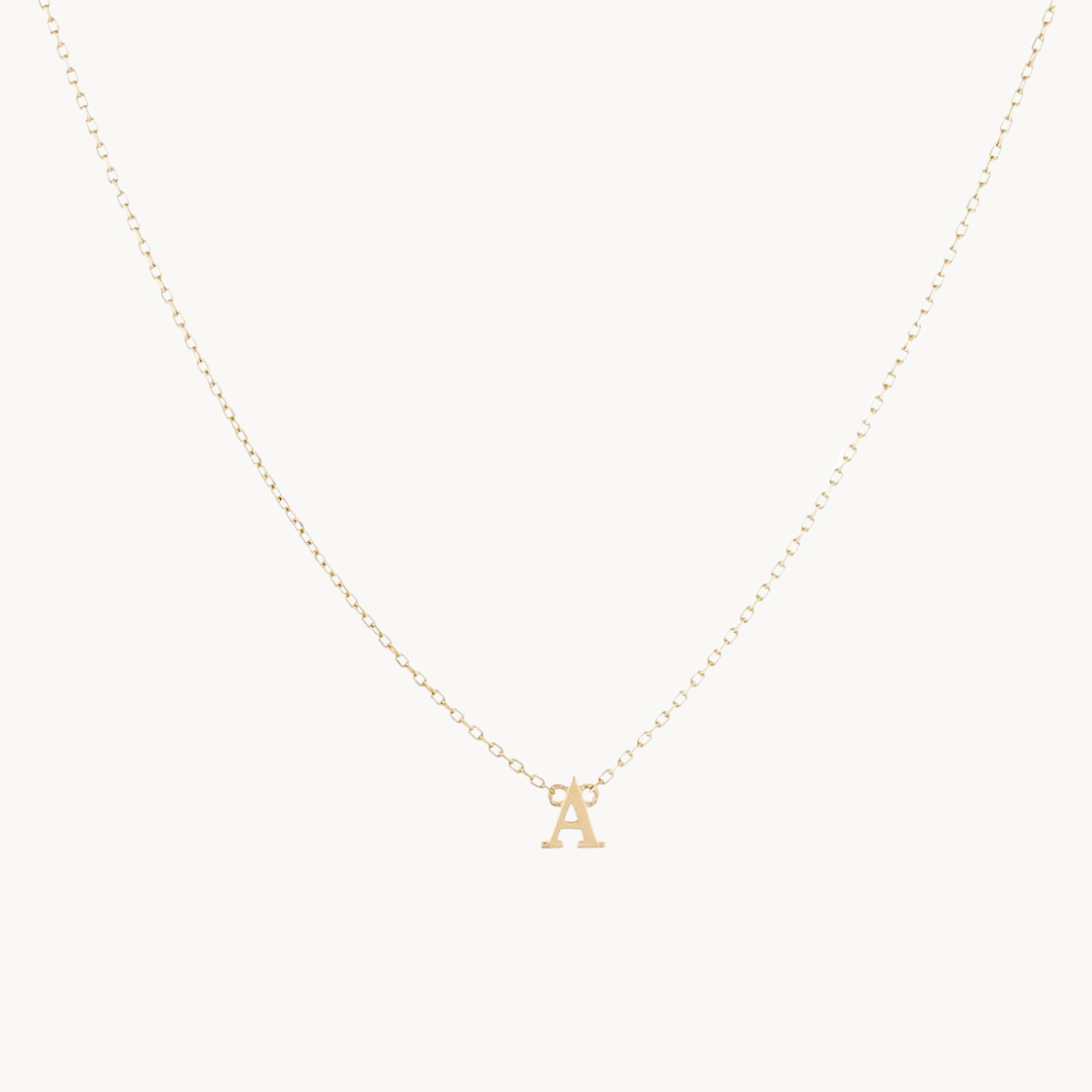 14K Solid Gold Baby Initial Necklace