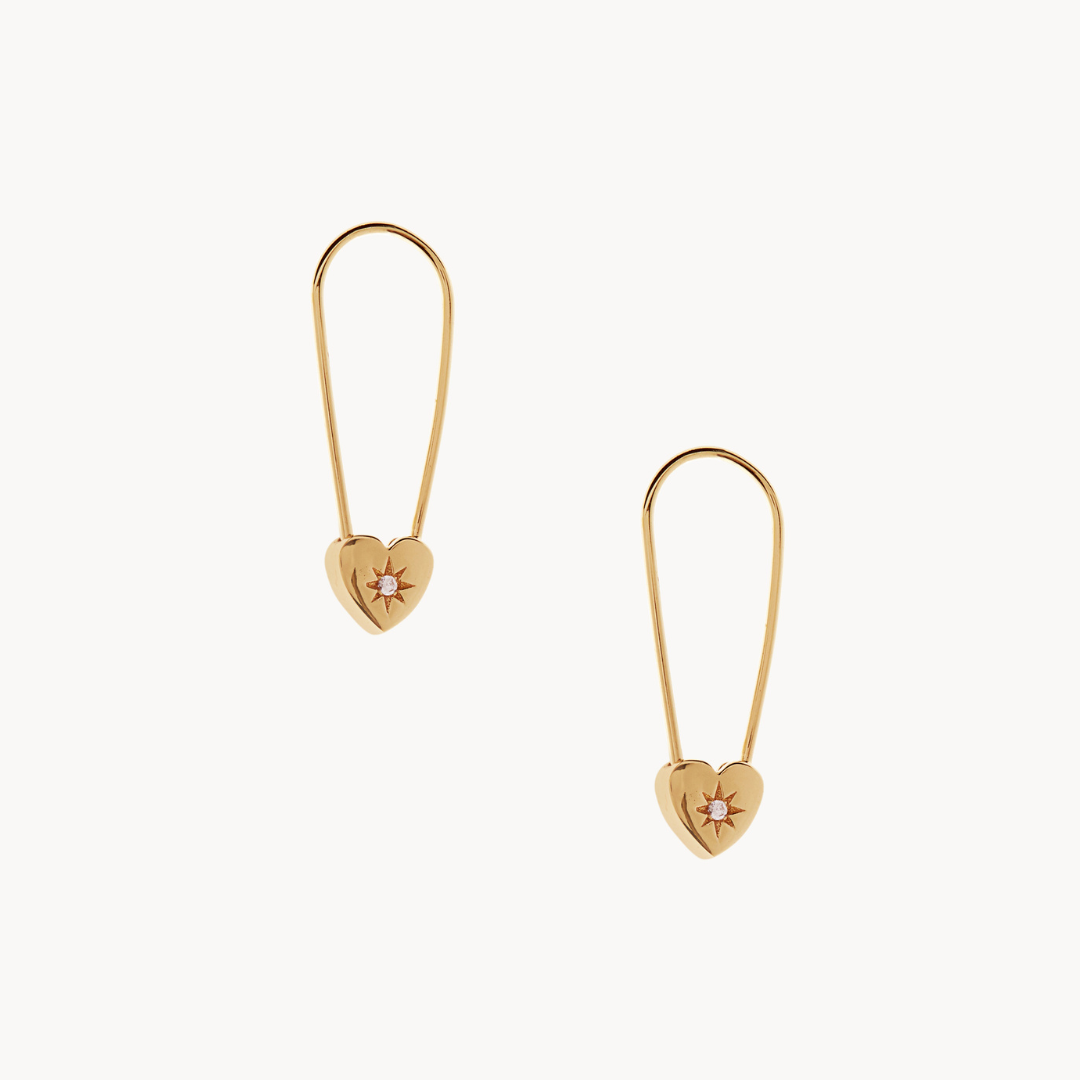 Heart Pin Gold Earrings