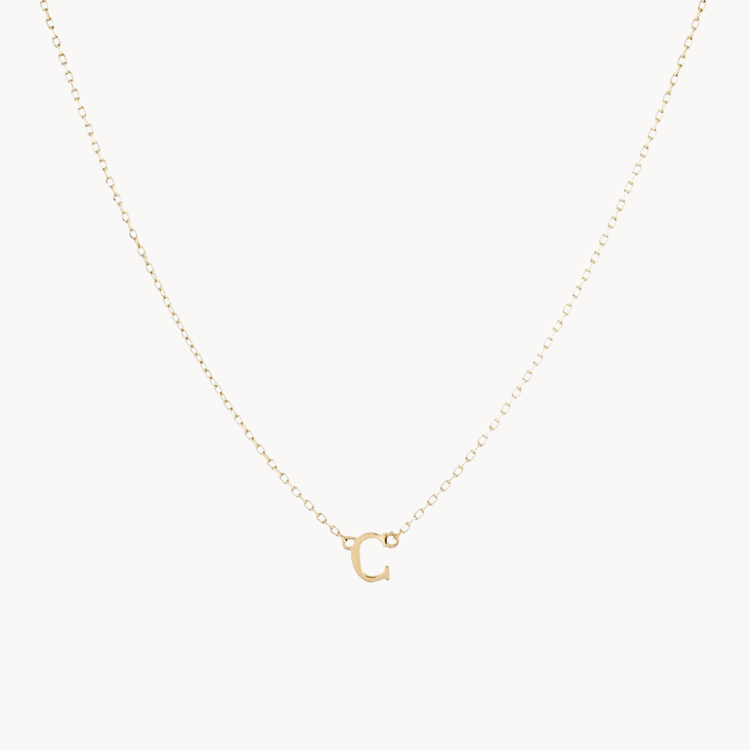 14K Solid Gold Baby Initial Necklace