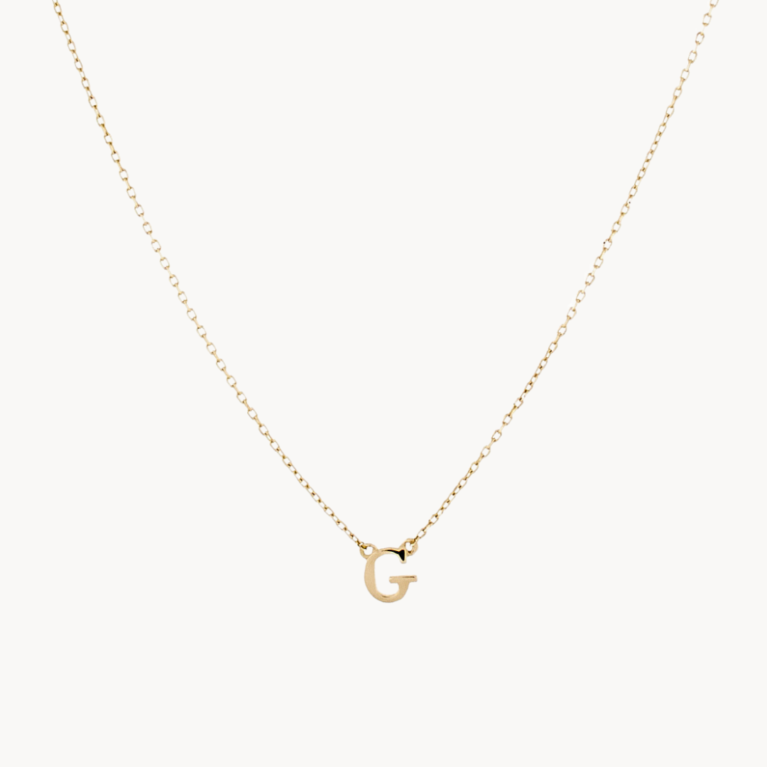 14K Solid Gold Baby Initial Necklace