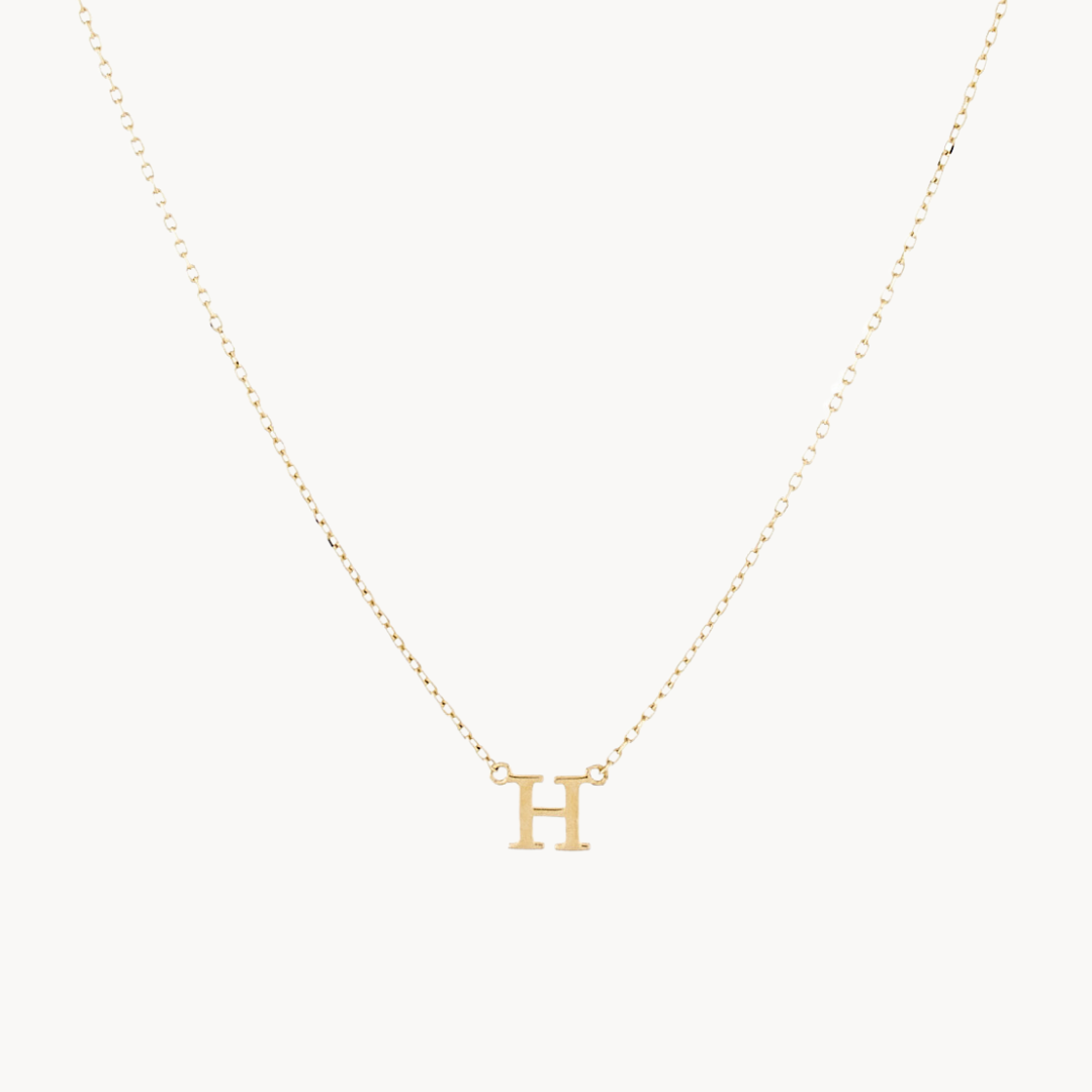 14K Solid Gold Baby Initial Necklace