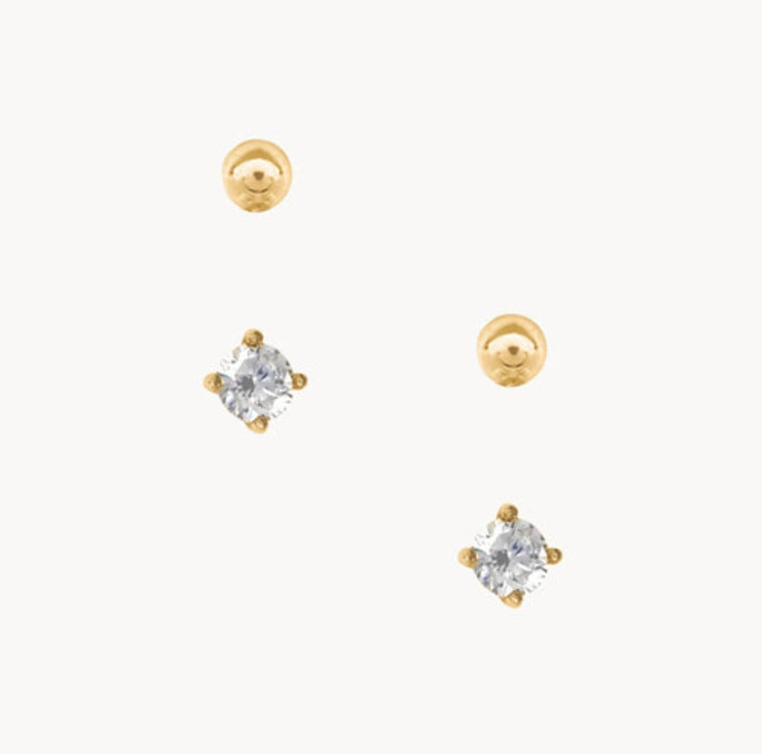 2mm Gold Cubic Zirconia & Ball Stud Pack