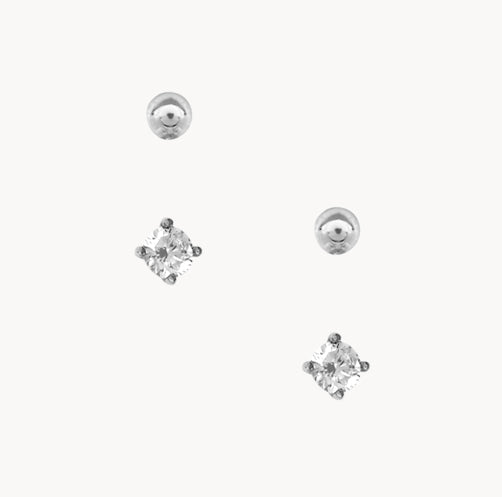 2mm Silver Cubic Zirconia &amp; Ball Stud Pack