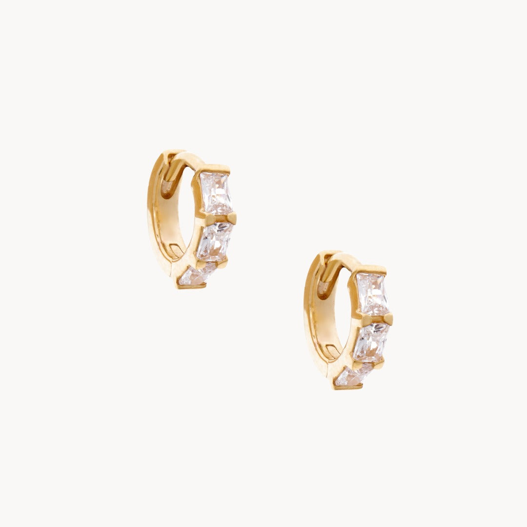 Baguette Cubic Zirconia Gold Huggie Hoops