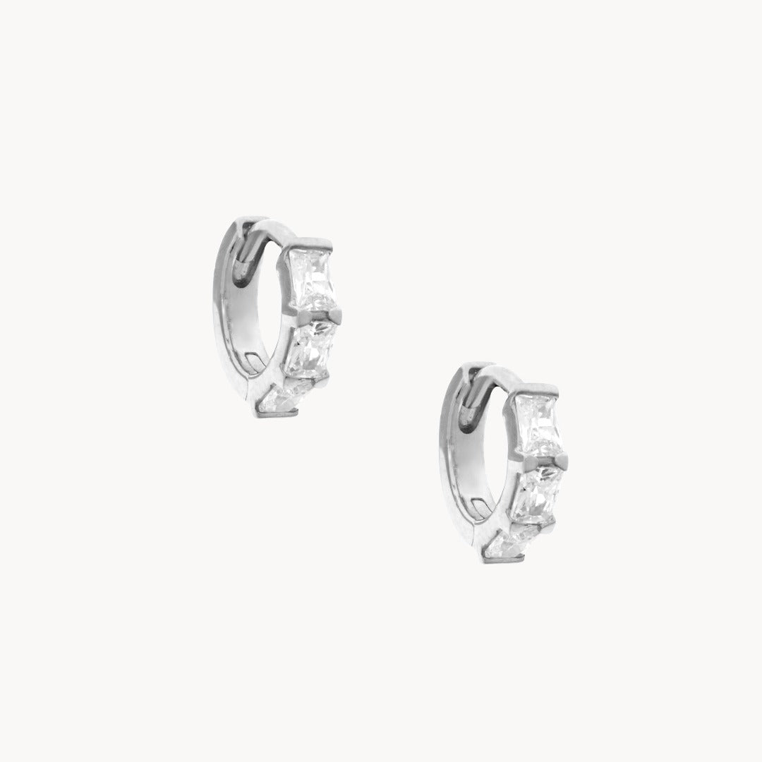 Baguette Cubic Zirconia Silver Huggie Hoops