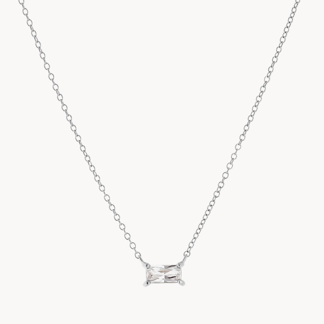Claw-set Radiant Cubic Zirconia Silver Necklace