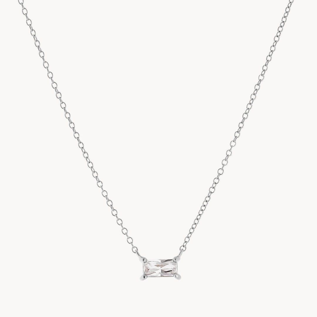 Claw-set Radiant Cubic Zirconia Silver Necklace