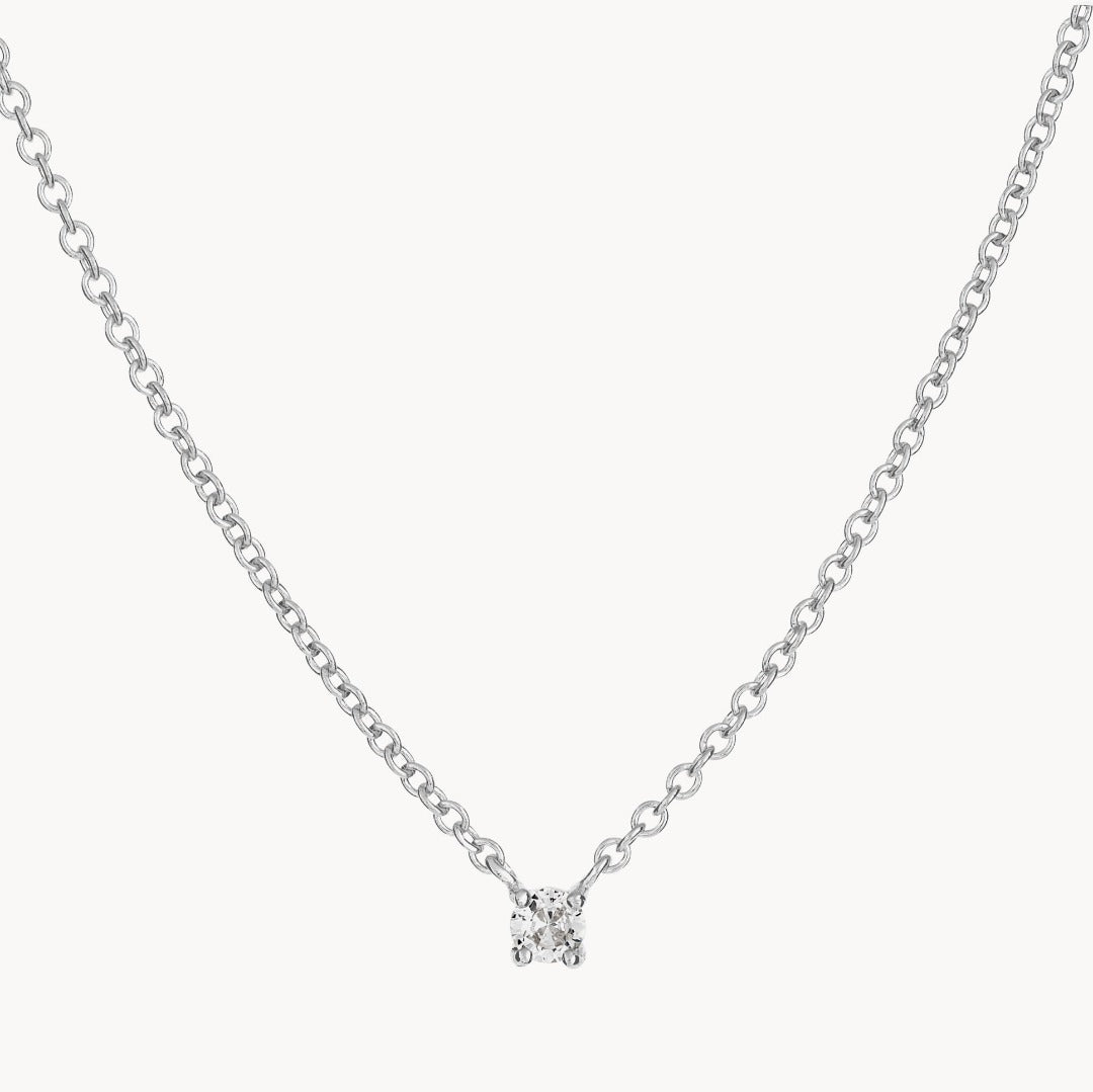 Claw-set Round Cubic Zirconia Silver Necklace