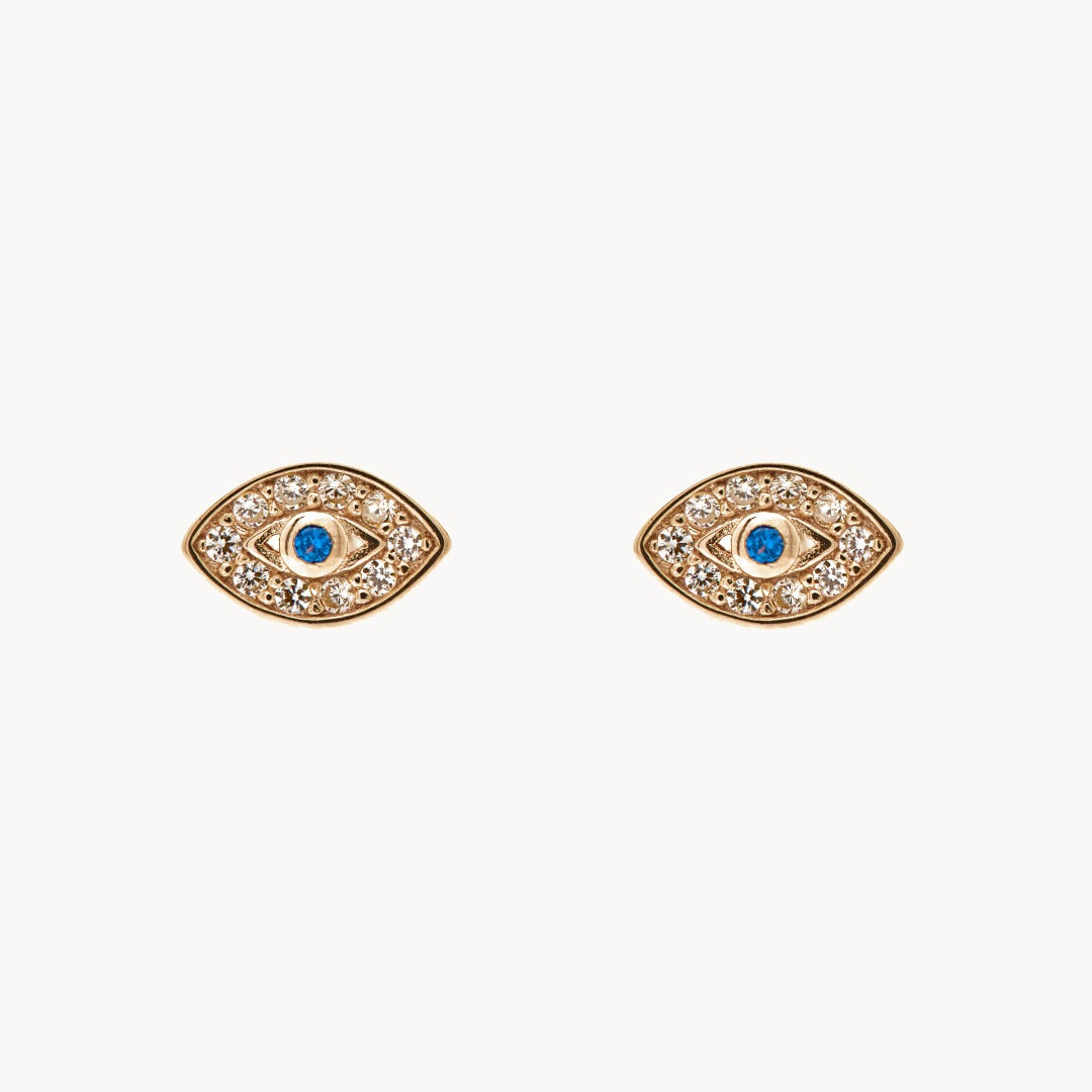 Evil Eye Gold Stud Earrings
