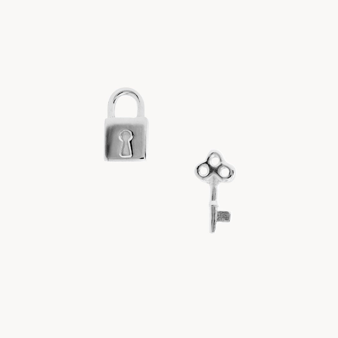 Lock & Key Silver Stud Earrings