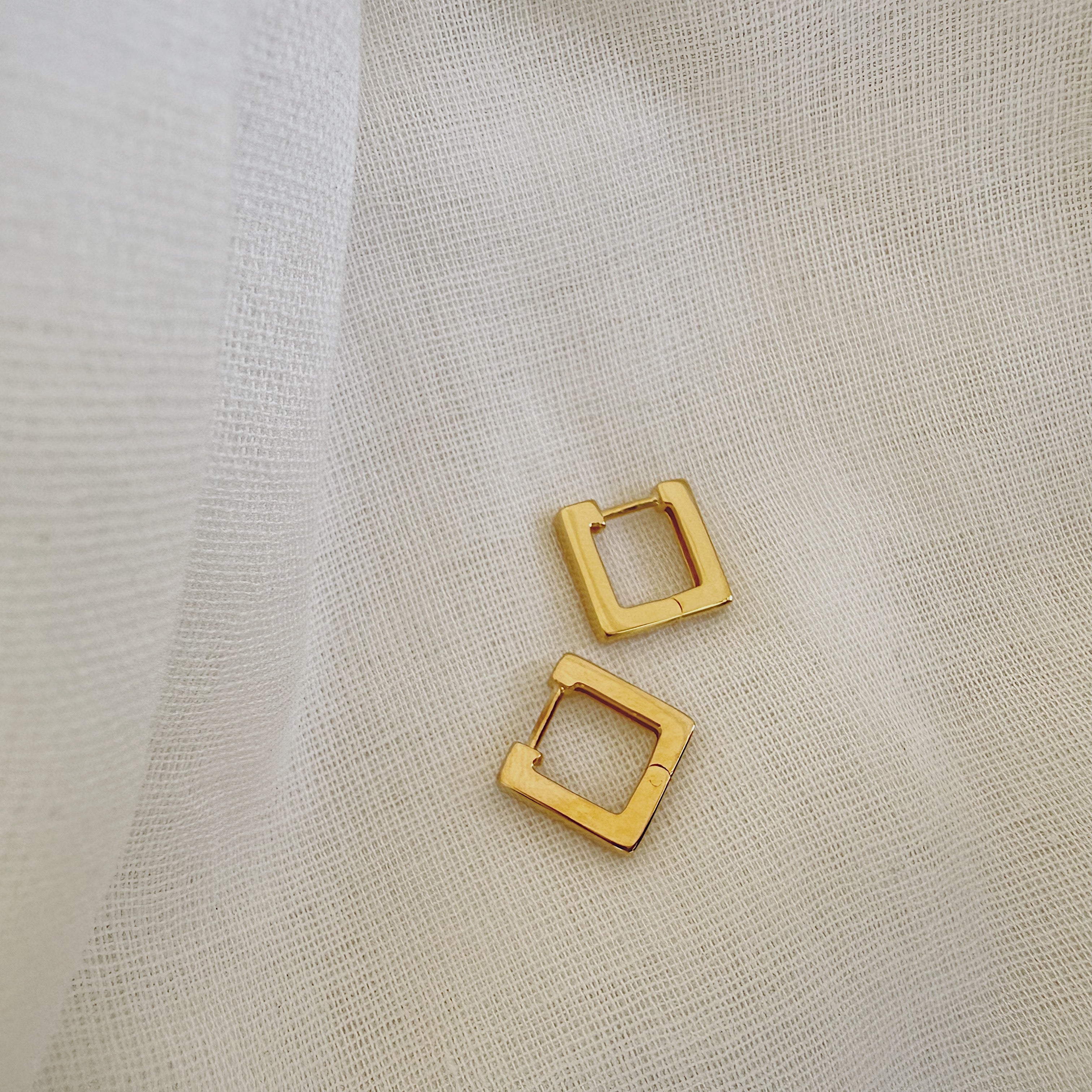 Square Gold Huggie Earrings