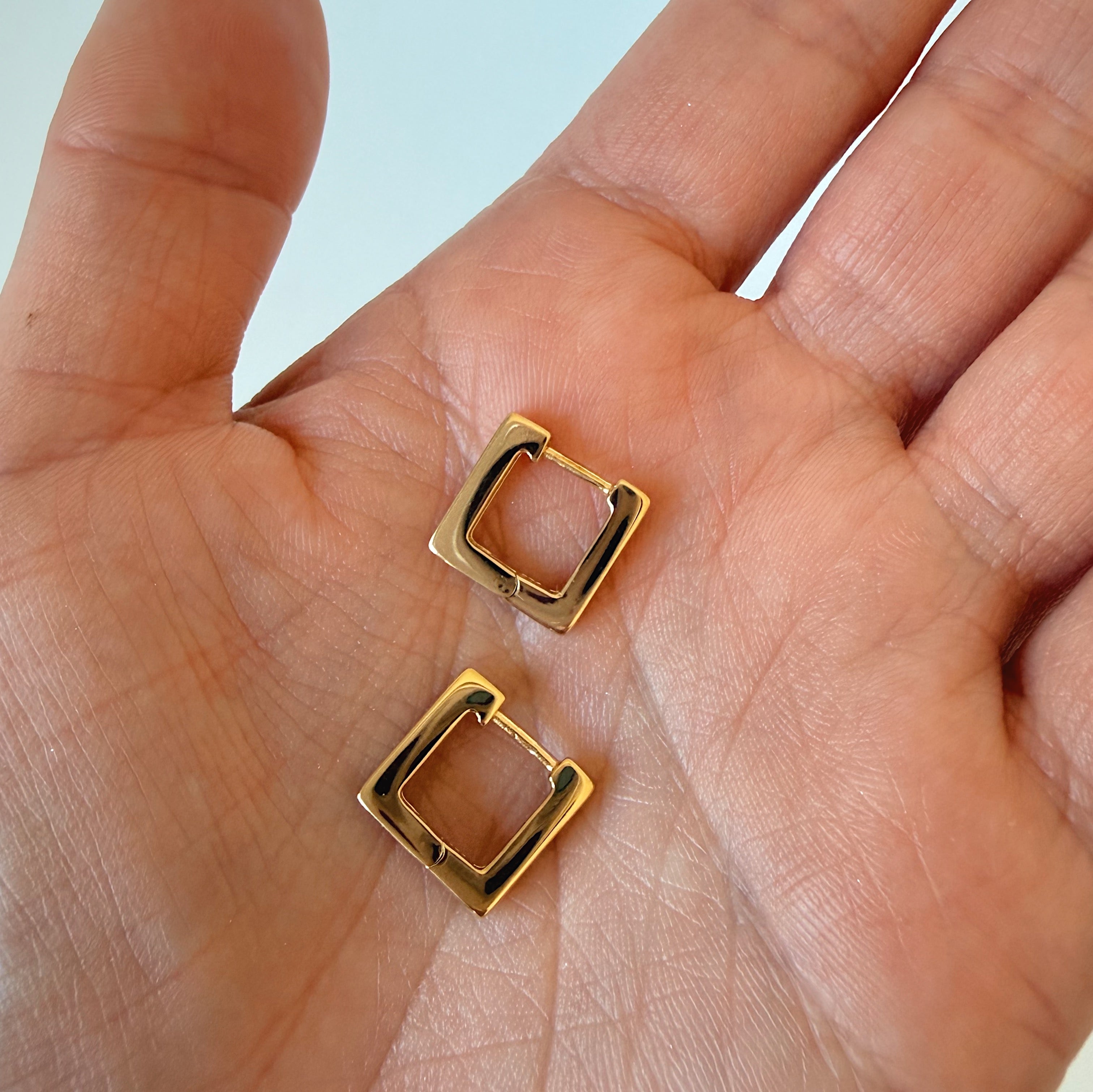 Square Gold Huggie Earrings