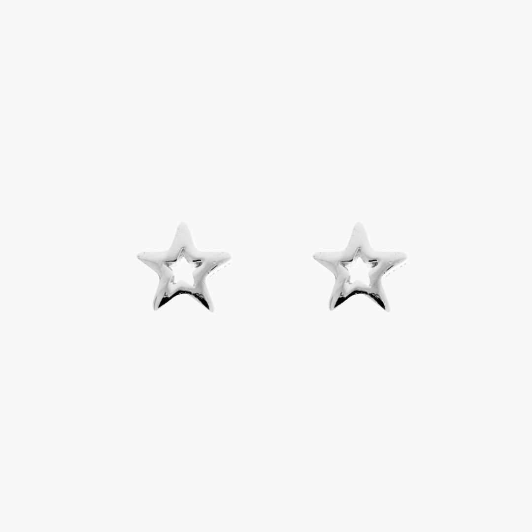 Hollow Silver Star Stud Earrings