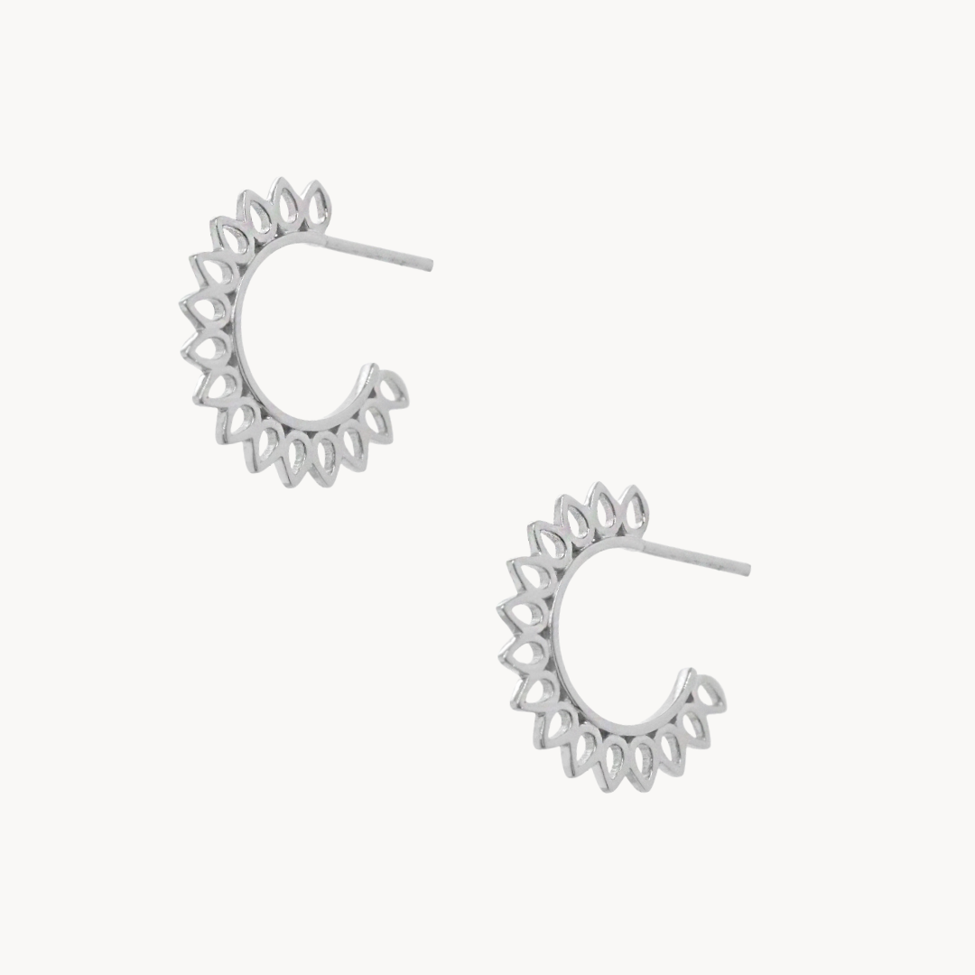 Sunburst Silver Hoop Earrings
