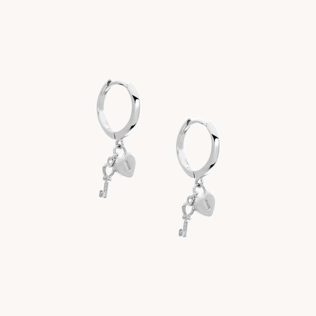 Lock &amp; Key Silver Mini Hoops