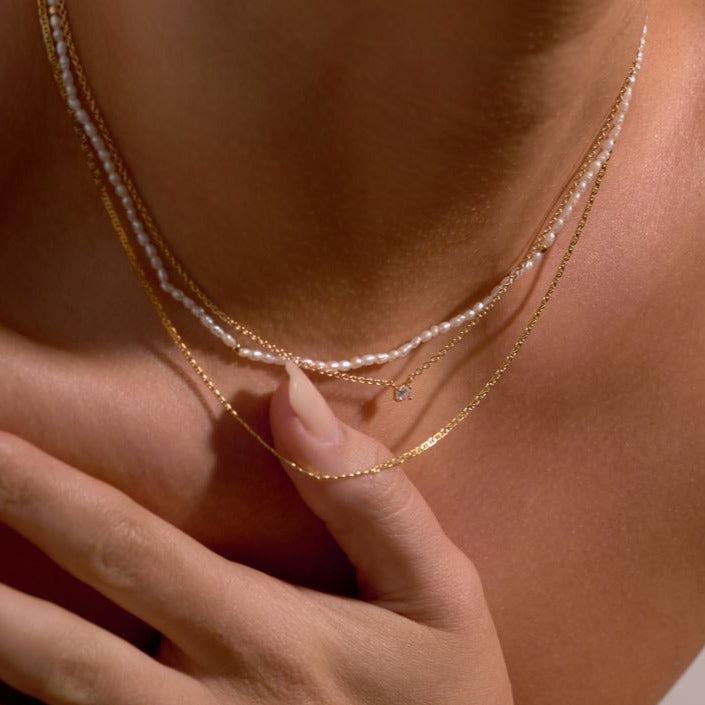 Claw-set Round Cubic Zirconia Gold Necklace