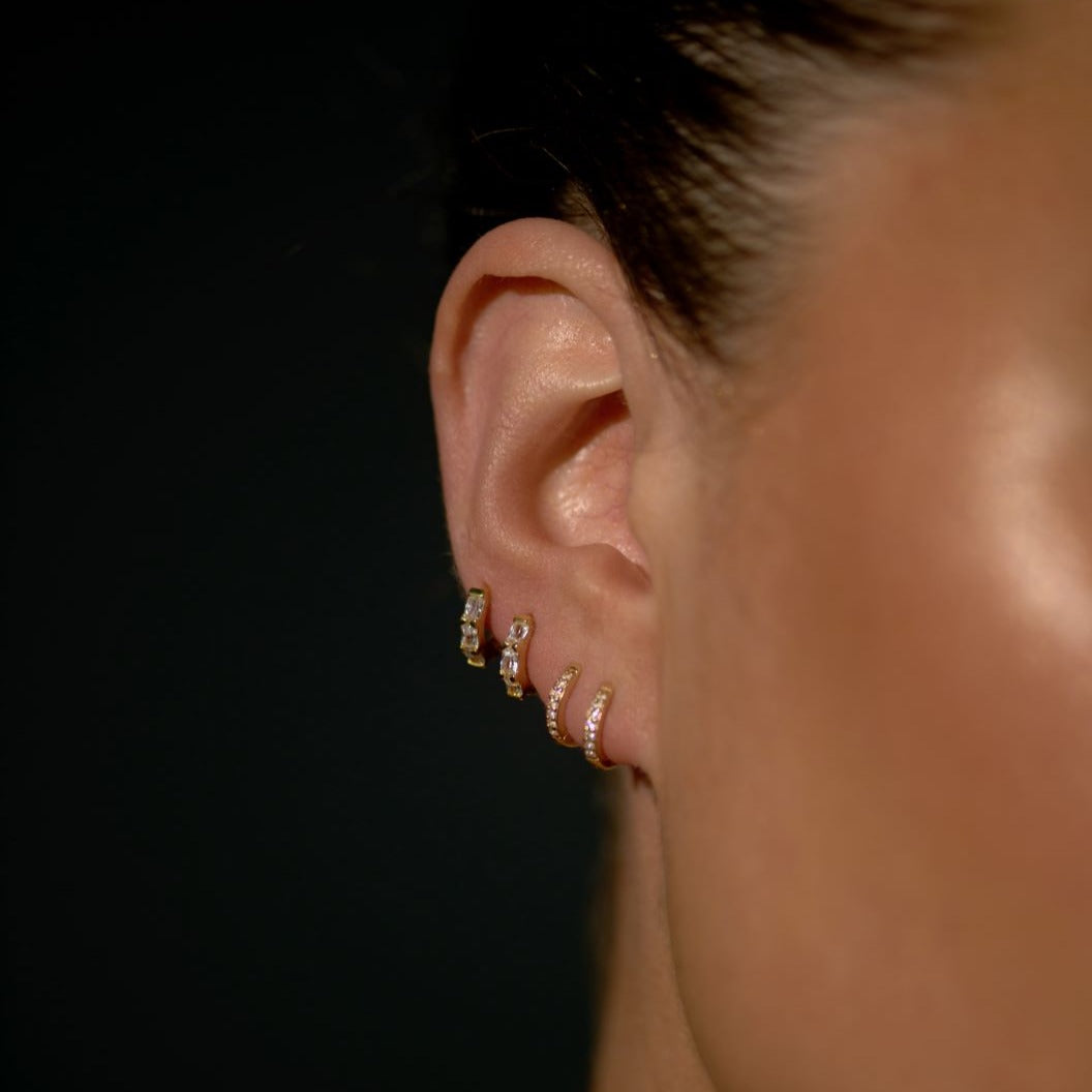 Baguette Cubic Zirconia Gold Huggie Hoops