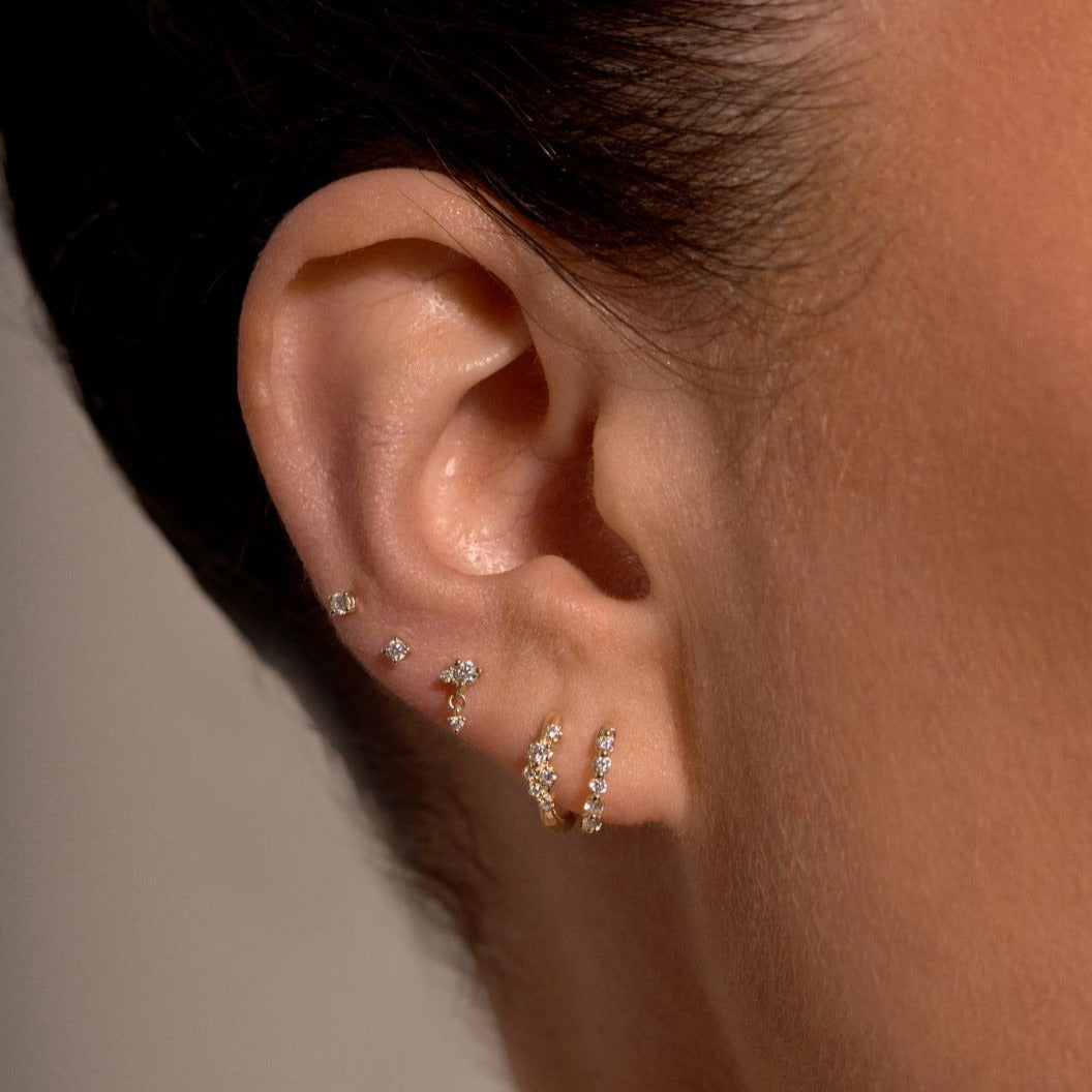 9K Diamond Cluster Huggie Earrings