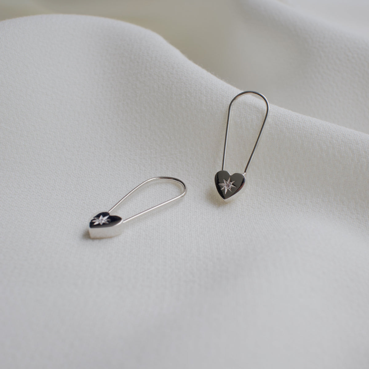 Heart Pin Silver Earrings