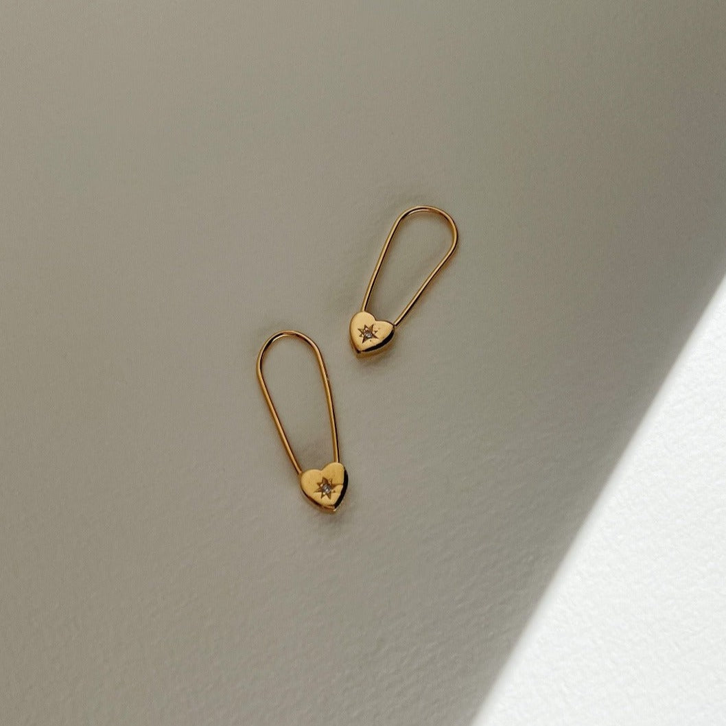 Heart Pin Gold Earrings