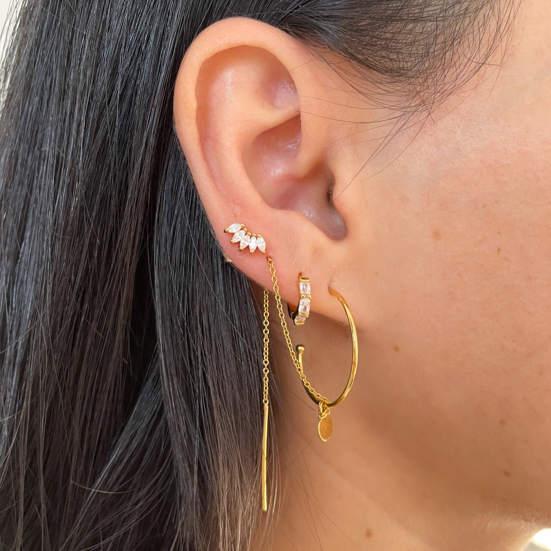 Baguette Cubic Zirconia Gold Huggie Hoops