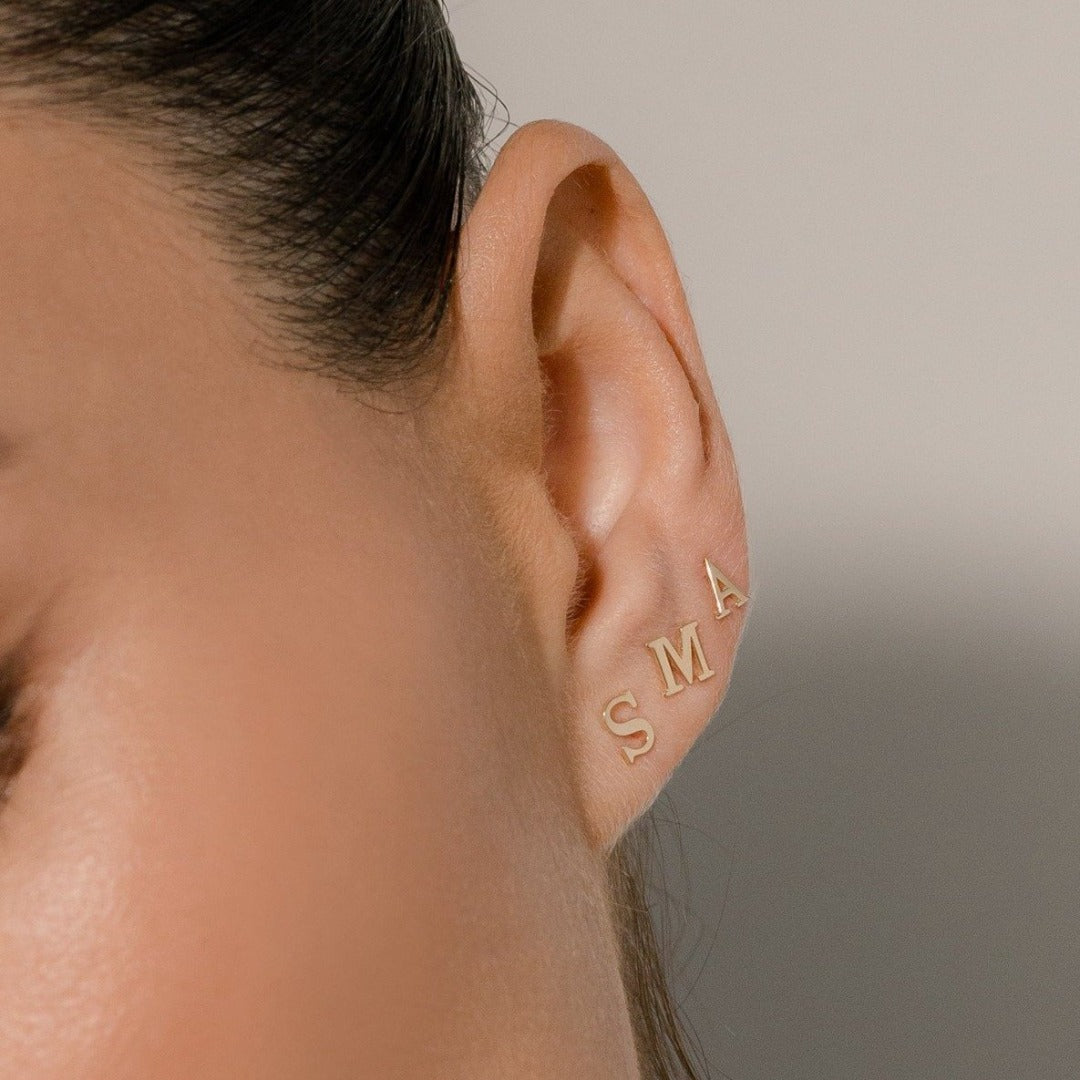Solid gold initial best sale earrings