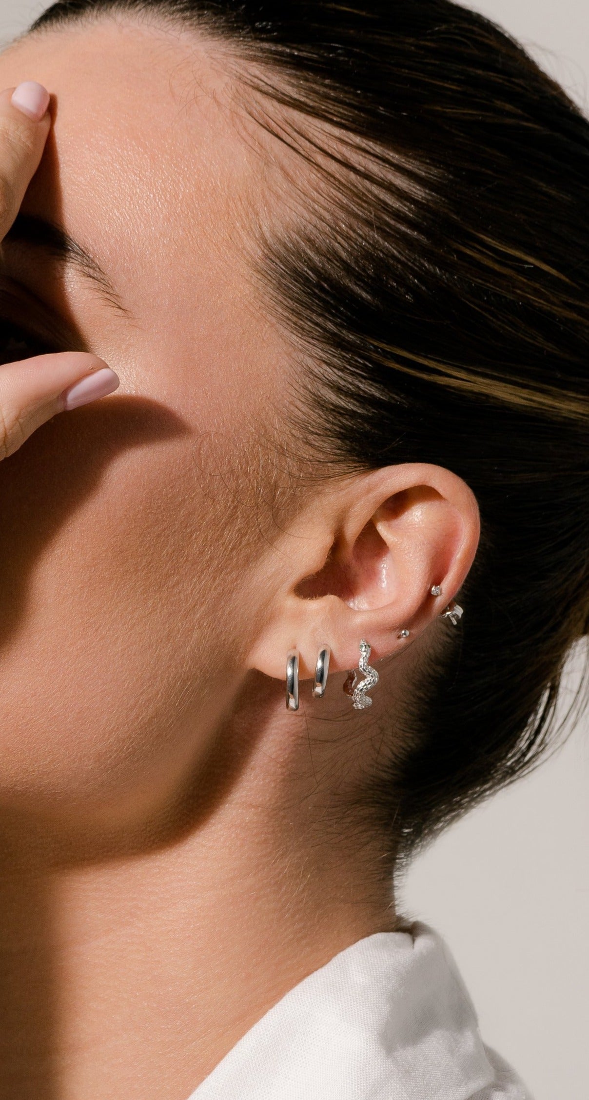 Envy Silver Snake Hoop Earrings