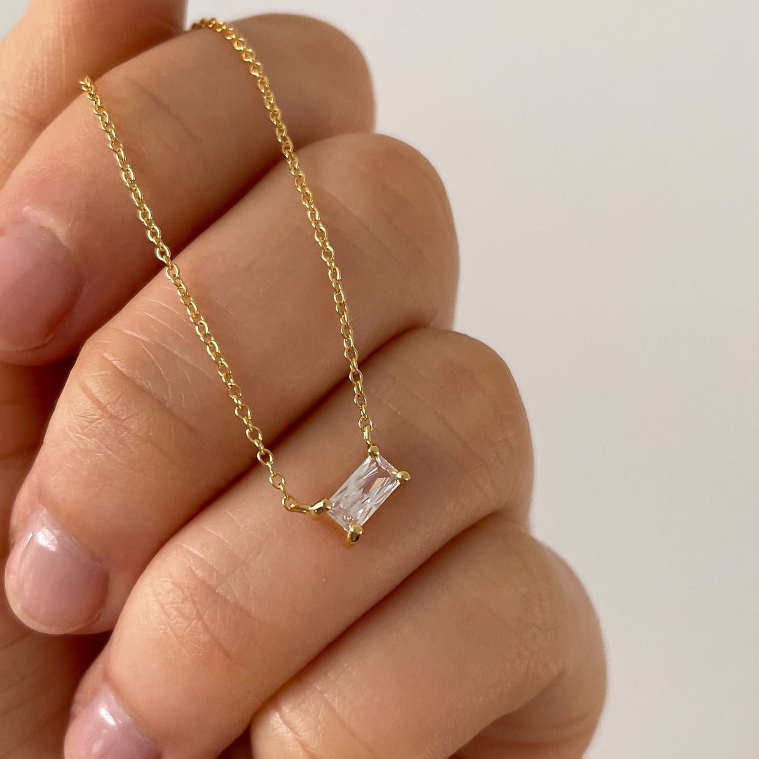 Claw-set Radiant Cubic Zirconia Gold Necklace