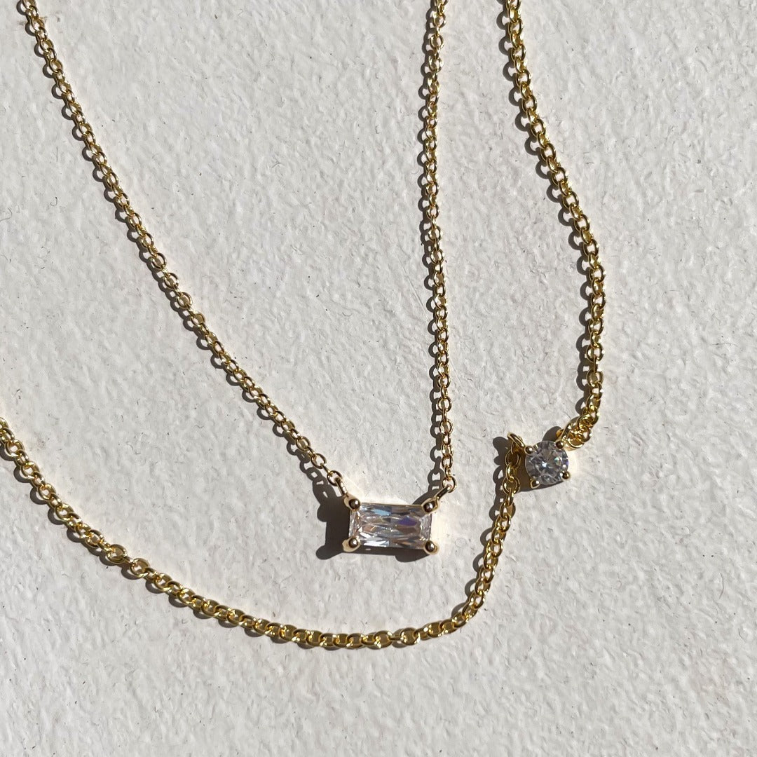 Claw-set Round Cubic Zirconia Gold Necklace