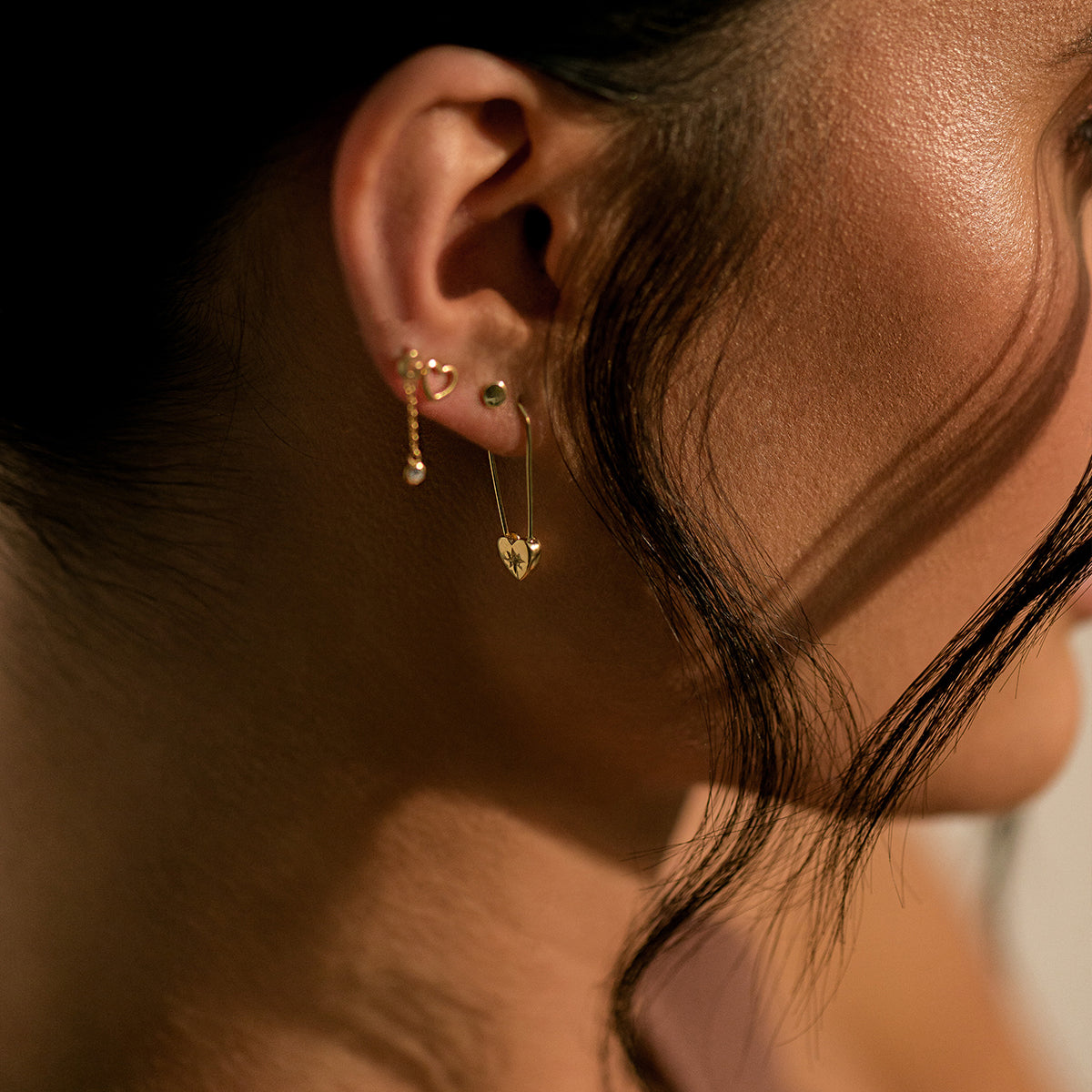Heart Pin Gold Earrings