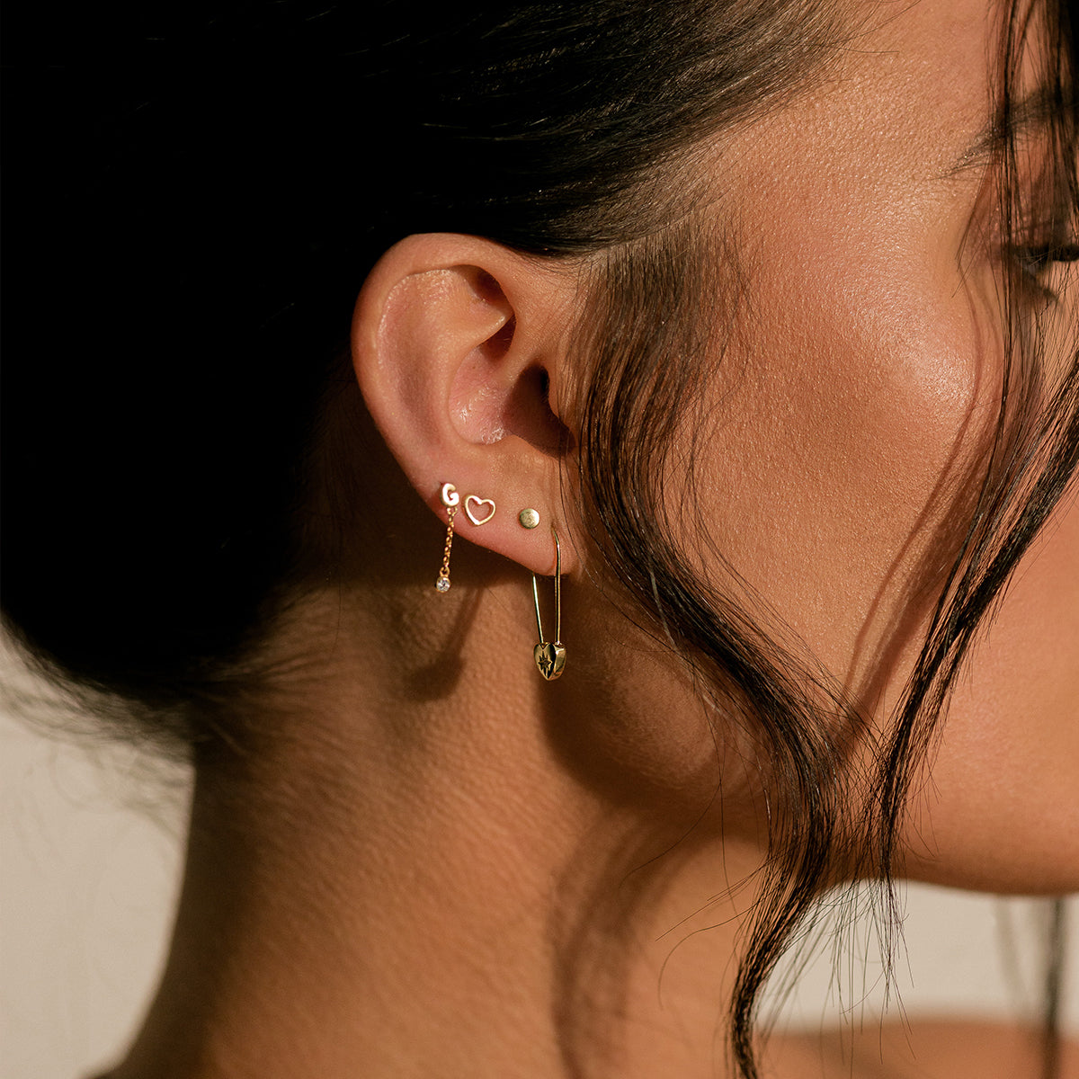 Heart Pin Gold Earrings