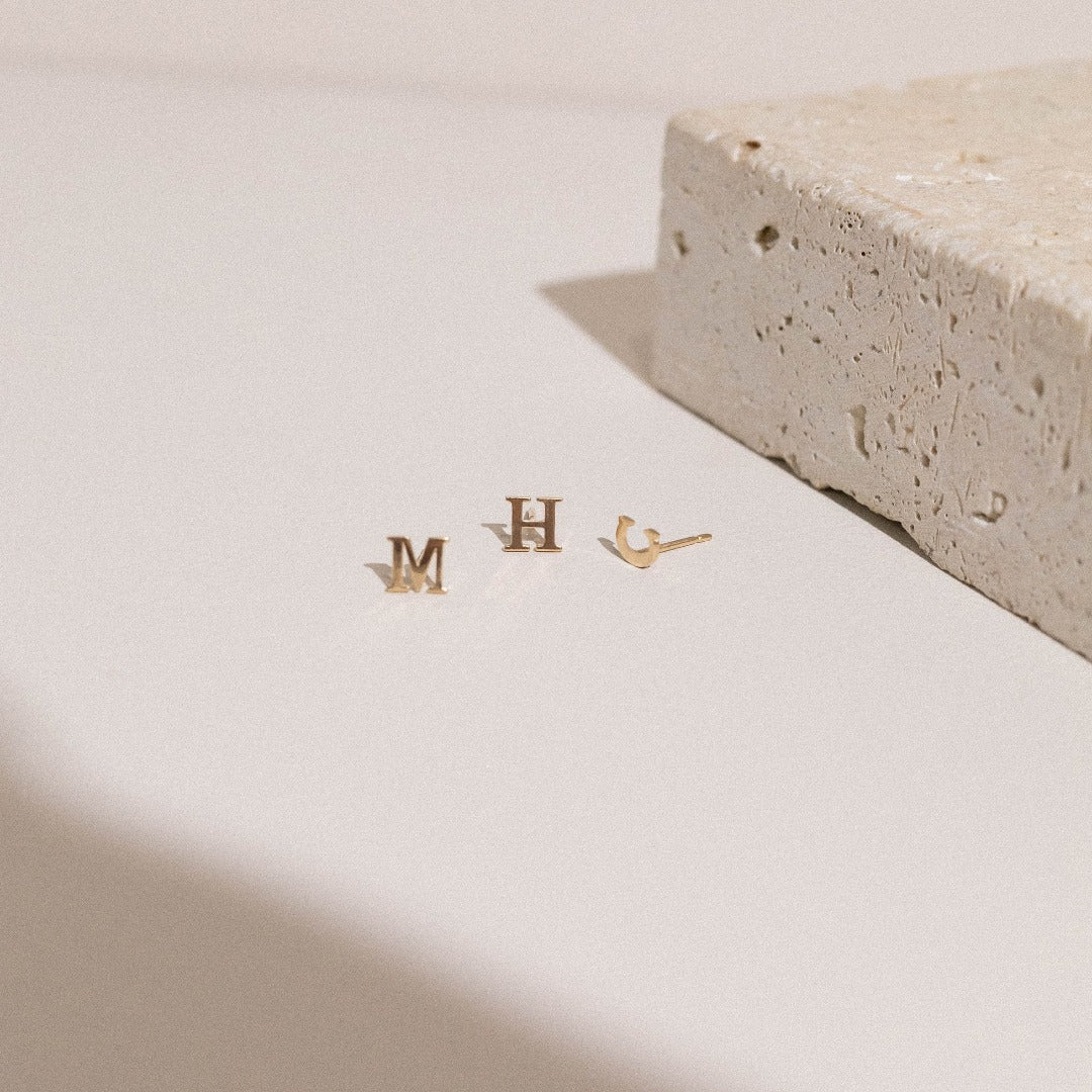 14K Gold Baby Initial Stud - Single